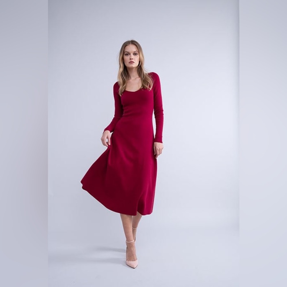 Rachel Parcell XXS Red Sweetheart Neck A Line Midi Sweater Dress Knit $218 - Picture 9 of 10